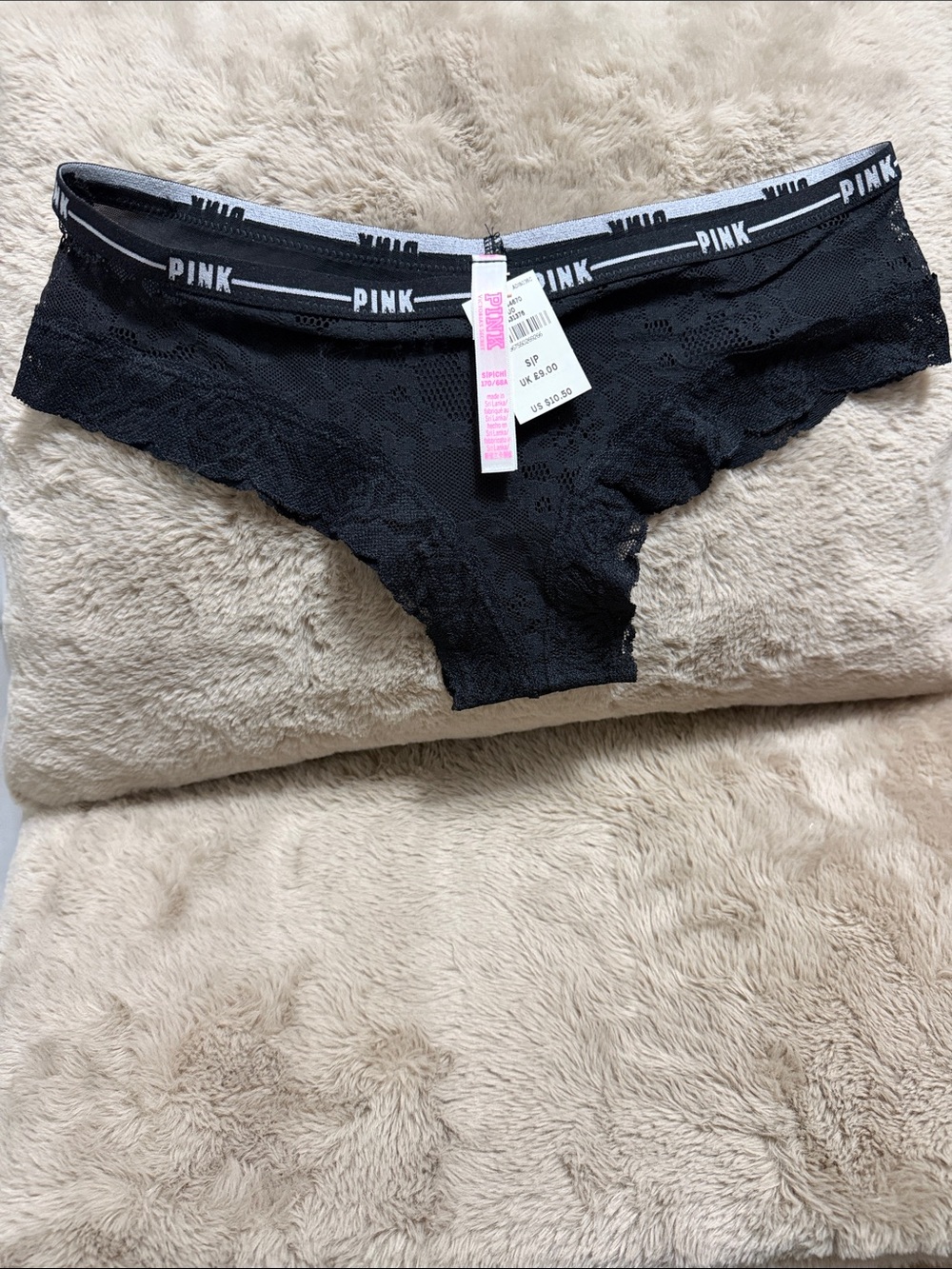 PINK Victoria's Secret Black Lace Logo Hipster Panty